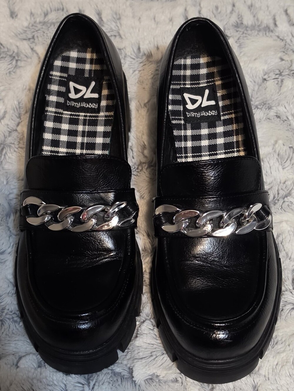 Dirty Laundry Nirvana Chill Black Chunky Platform Chain Loafers. Like NEW! S:8.5